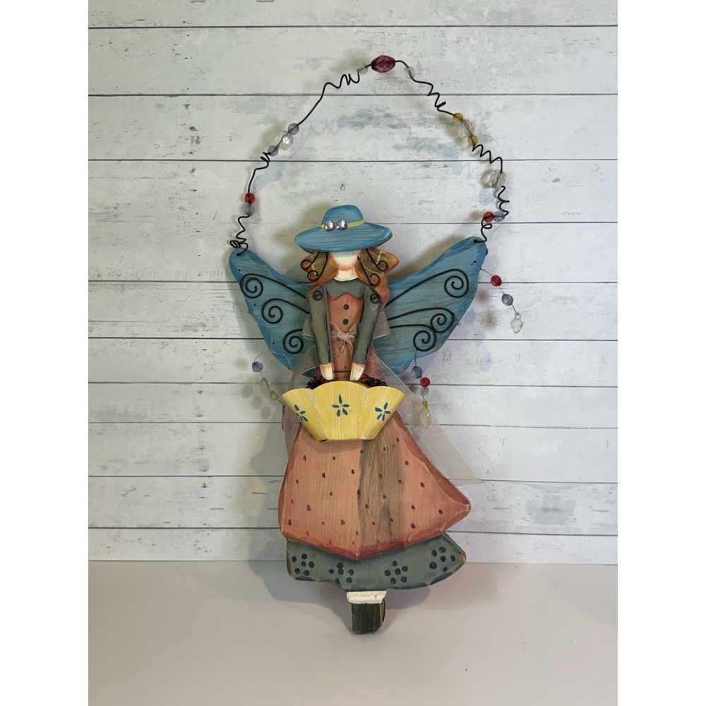 Whimsical Wooden Fairy Angel Door Hanger Wall Decor Rustic Cottage 16.5"
